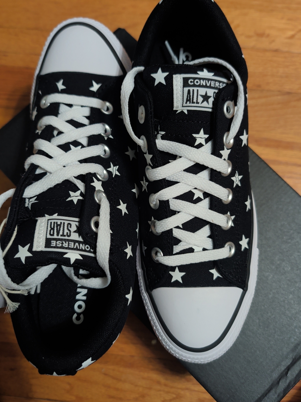 Converse Adult Street Ox Low Sneakers Shoes - Black White Stars M 6.5/ W 8.5 New